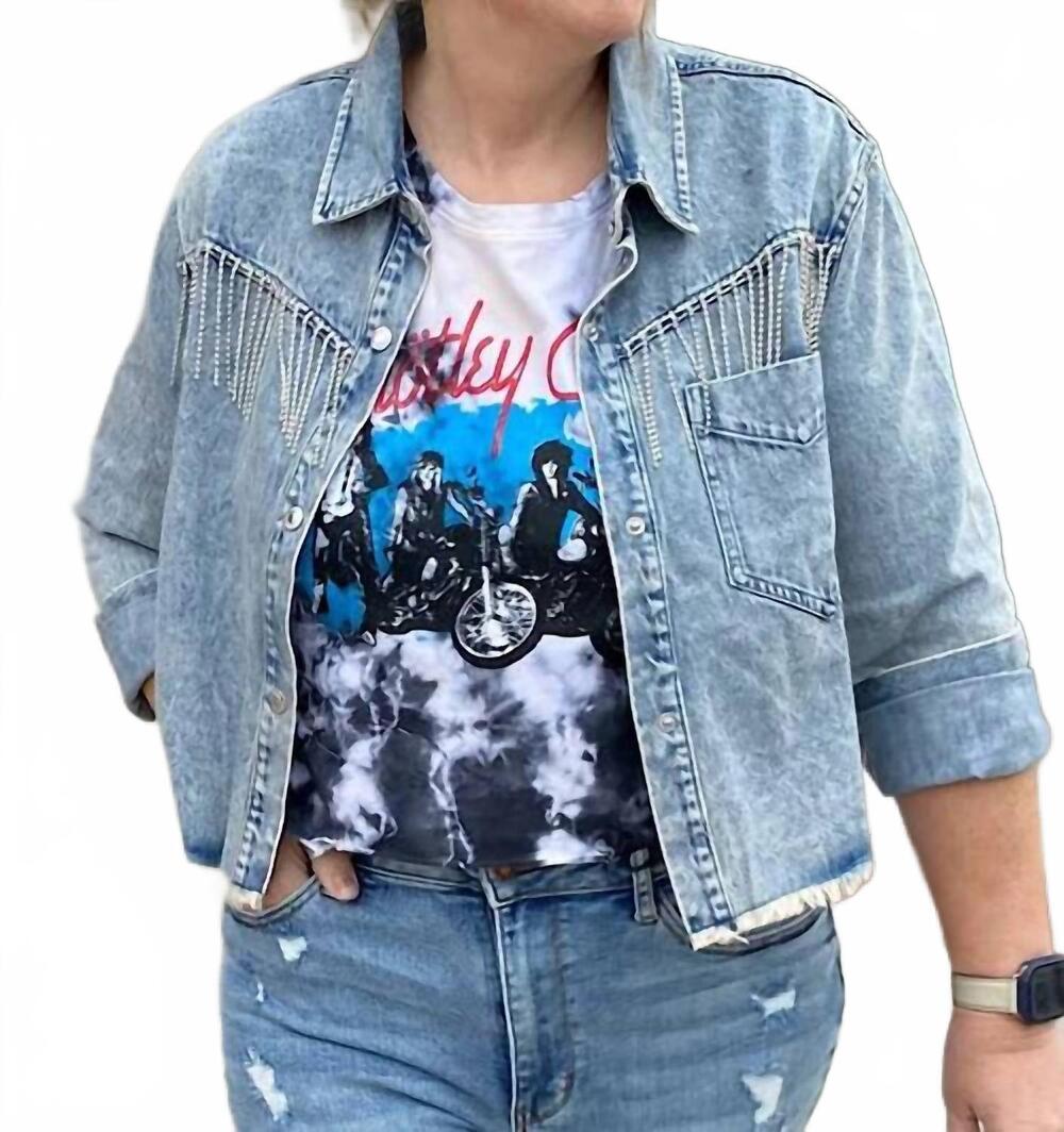 NEW GEEGEE women's cropped denim jacket in blue